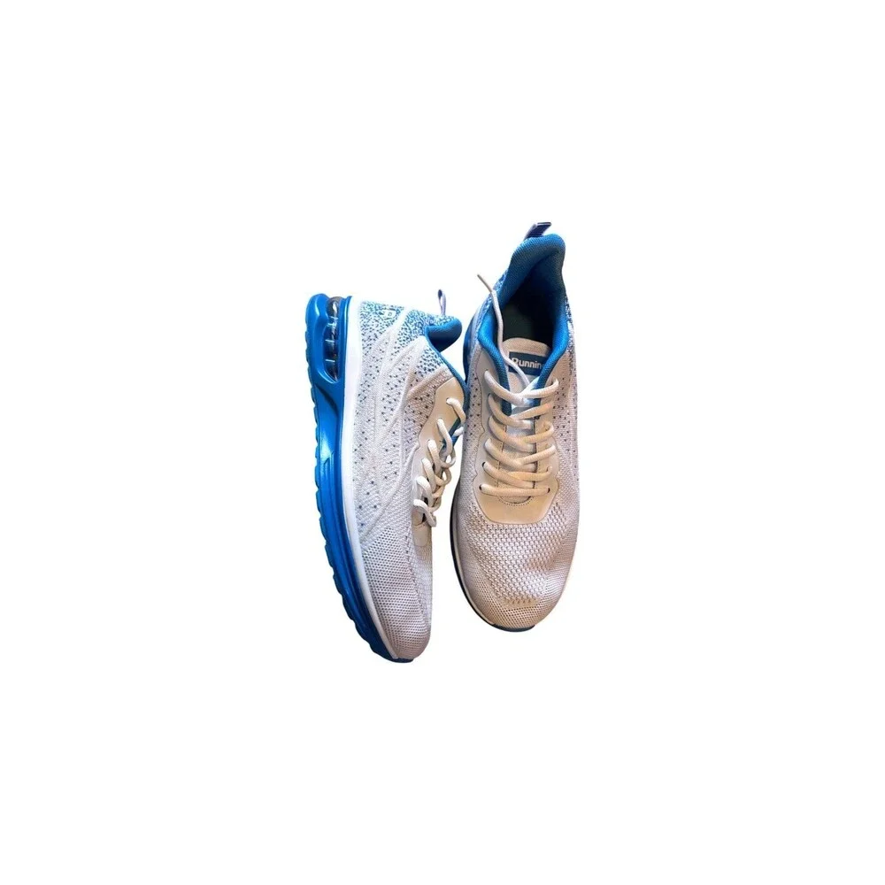 Mens Size 10 White Blue Air Running Shoes Knit Lightweight Athletic Sneakers